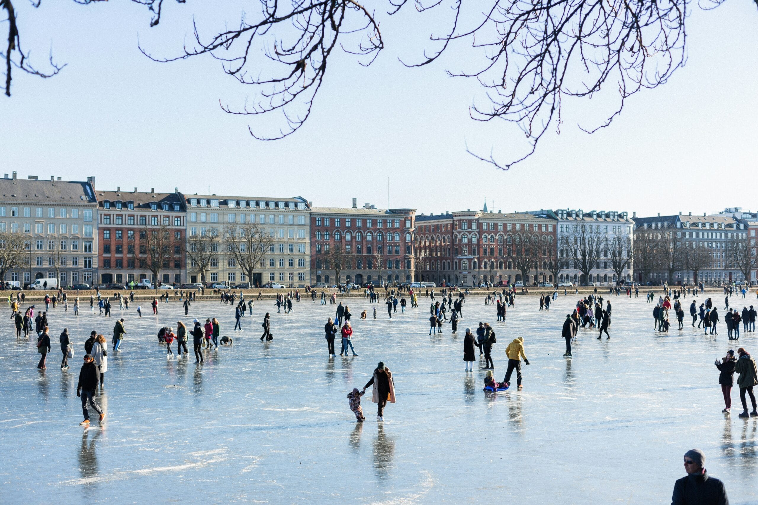 Copenhagen winter Nyhavn canals with colorful houses and warm lights
