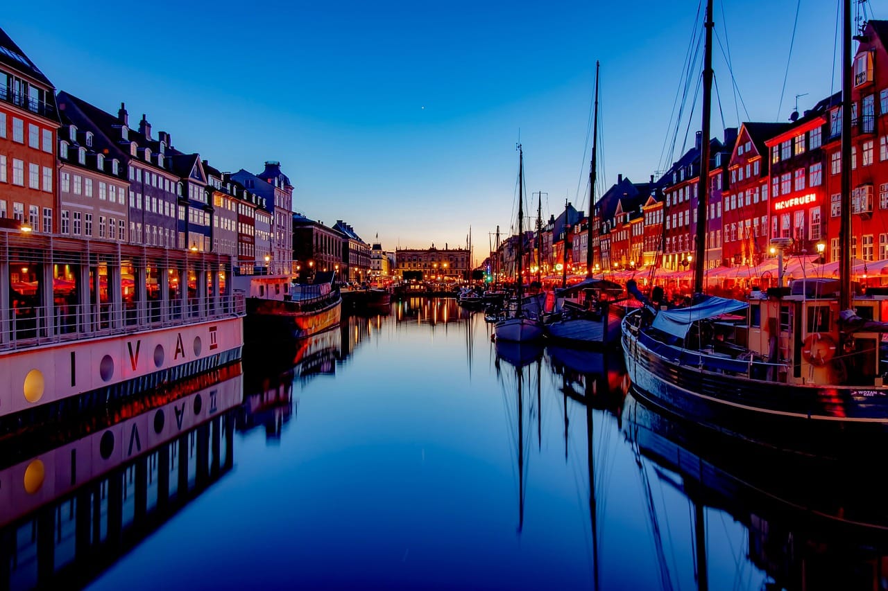Nyhavn canals during winter with soft Nordic light and colorful houses
