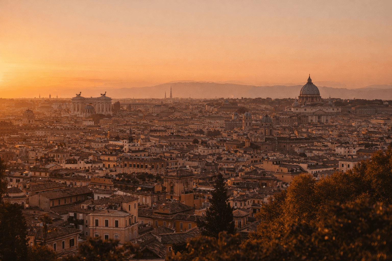 Panoramic Rome skyline from Gianicolo Terrace
