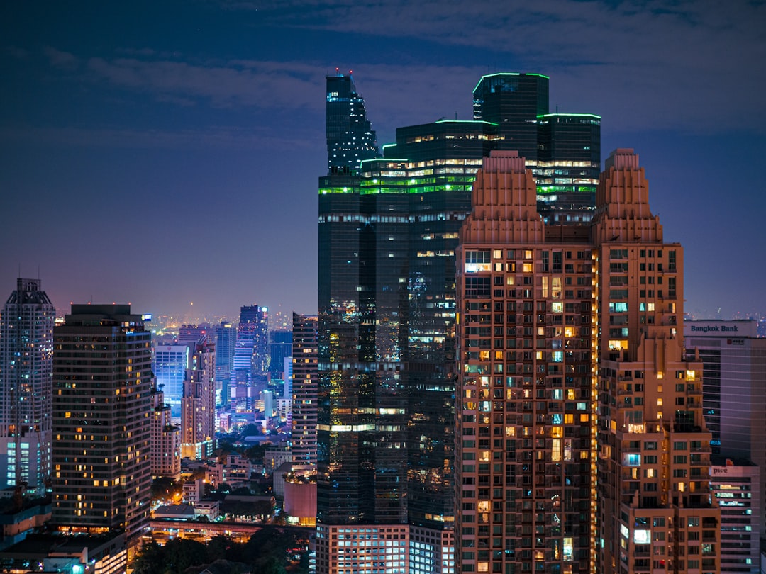 city skyline during night time