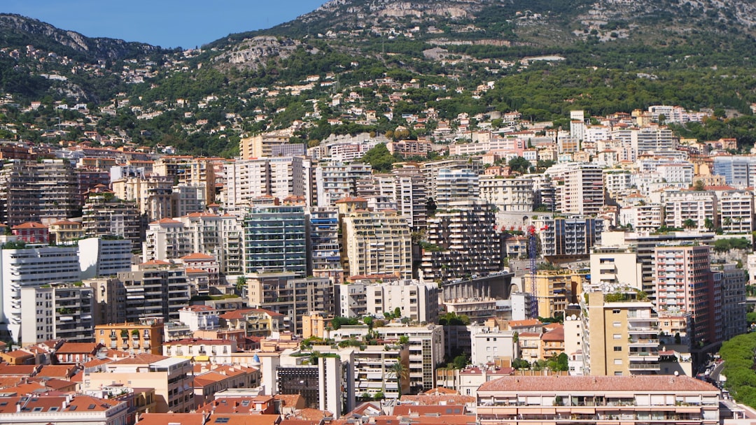 a view of a city with mountains in the background