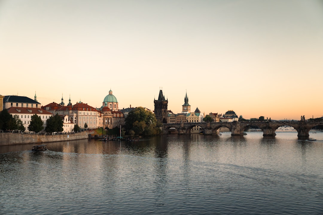 Old town buildings and charles bridge over vltava river.
