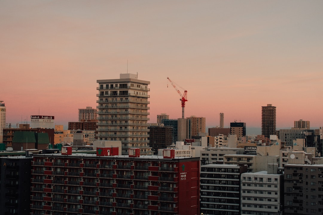 City skyline with buildings at sunset