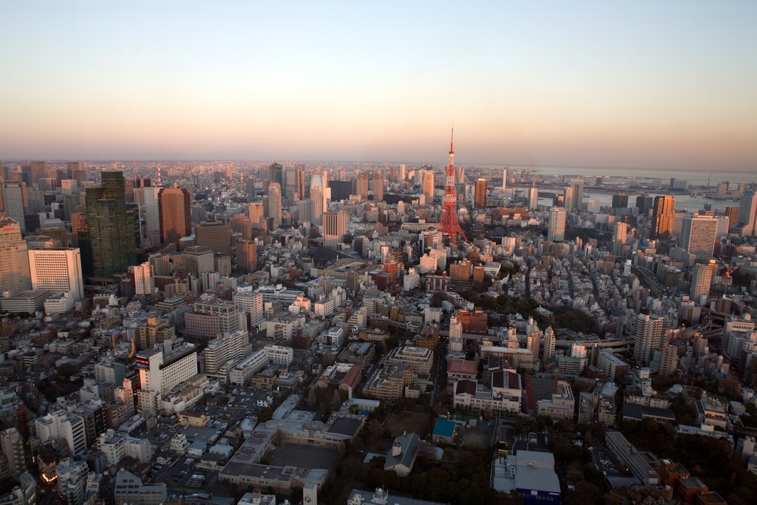 a city with a tall tower